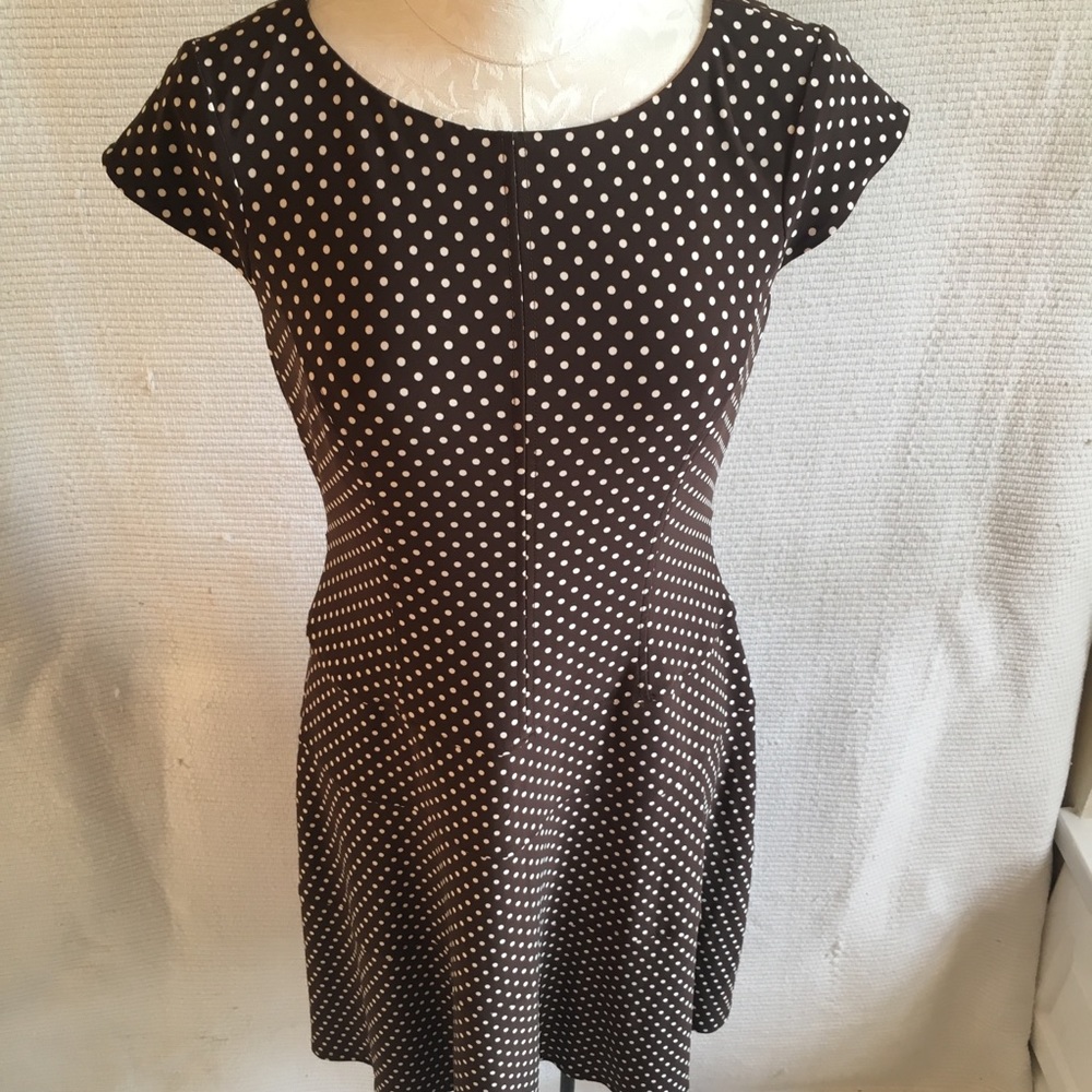 Vintage M Anne Klein Dress Polka Dots Mini Midi Daytime Brown - Picture 6 of 8